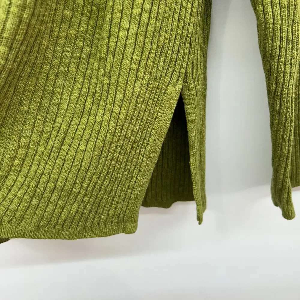 Free People Beach Green V-Neck Ribbed Knit Side Slit Sweater Medium Boho